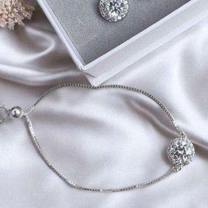 CZ Diamond Halo adjustable Bracelet, Silver - - LadybugfeetDesigns -