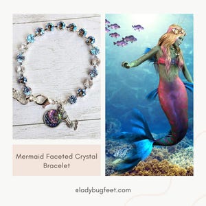 Mermaid Faceted Crystal Bracelet, Silver - - LadybugfeetDesigns -