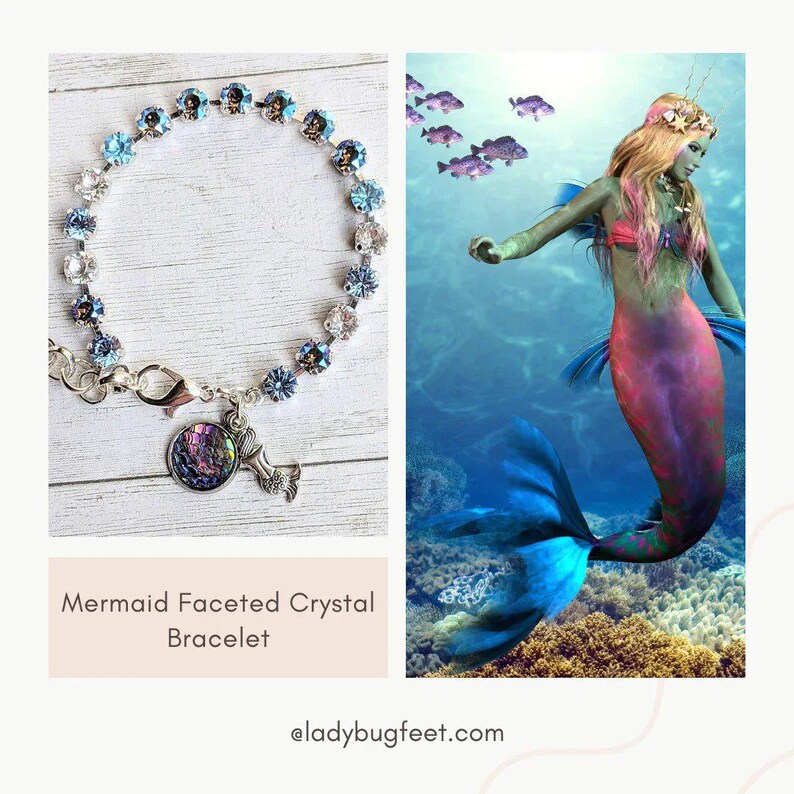 Mermaid Faceted Crystal Bracelet, Silver - - LadybugfeetDesigns -