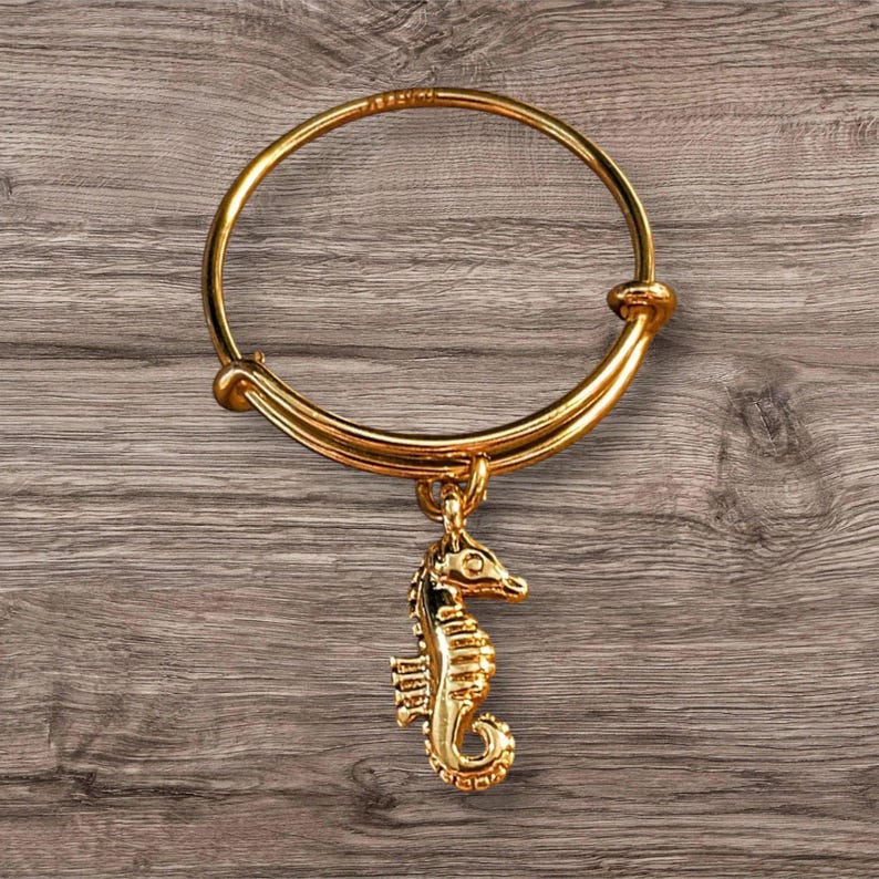 Seahorse Expandable Charm Ring - Gold - - LadybugfeetDesigns -