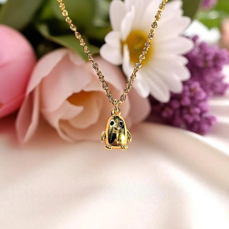 Penguin Necklace, Gold- 20 inch - - LadybugfeetDesigns -