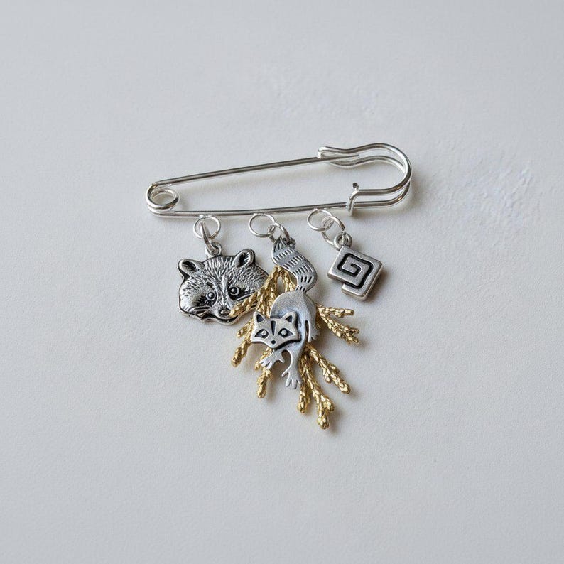 Racoon Safety Pin Brooch, Purse Charm - - LadybugfeetDesigns -