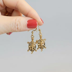 Leopard Skin Turtle Earrings, Gold - - LadybugfeetDesigns -