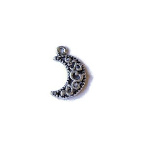 Silver Filigree Crescent Moon Charm - - LadybugfeetDesigns -