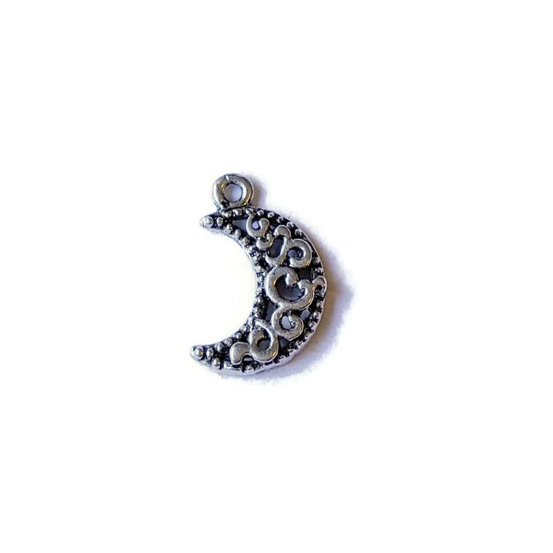 Silver Filigree Crescent Moon Charm - - LadybugfeetDesigns -