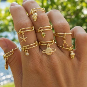 DESIGN YOUR Charm Ring, Adjustable 14k Gold Filled charm dangle ring