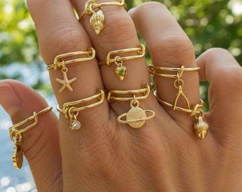 DESIGN YOUR Charm Ring, Adjustable 14k Gold Filled charm dangle ring