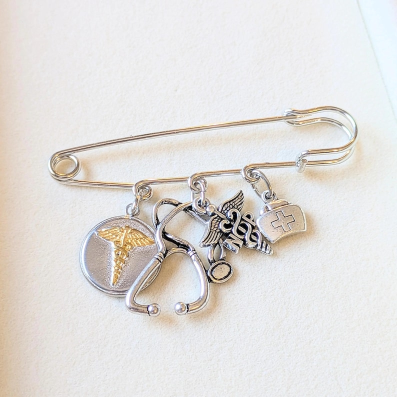 NP - Nurse Practitioner Safety Pin Brooch, Purse Charm - - LadybugfeetDesigns -