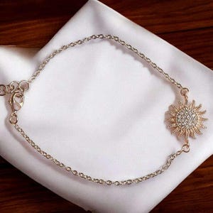 CZ Diamond Starburst Sun Rose Gold Chain Bracelet - - LadybugfeetDesigns -