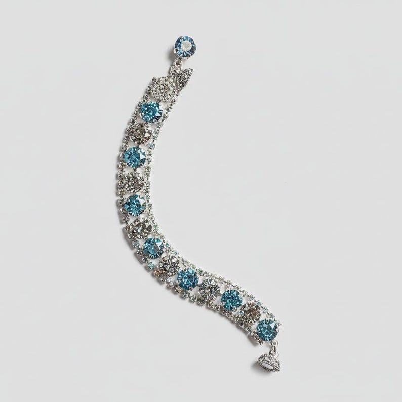 Blue Multi Faceted Crystal Rhinestone Bracelet-Bridal Jewelry-Child Size - - LadybugfeetDesigns -