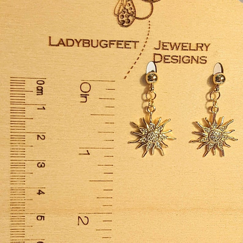 Fiery Sun Charm Drop Stud Earrings-Gold - - LadybugfeetDesigns -