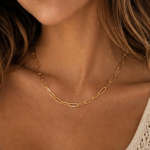 Paperclip Chain necklace, Gold - 18- 24 inch