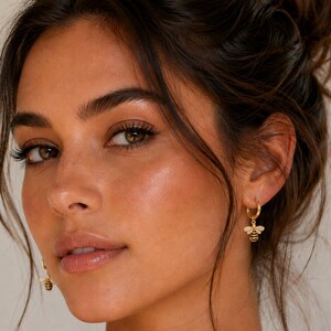 CZ Honeybee Hoop earrings, Gold -12mm - - LadybugfeetDesigns -