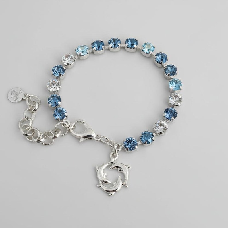 Dolphin Trio Faceted Crystal Bracelet - - LadybugfeetDesigns -