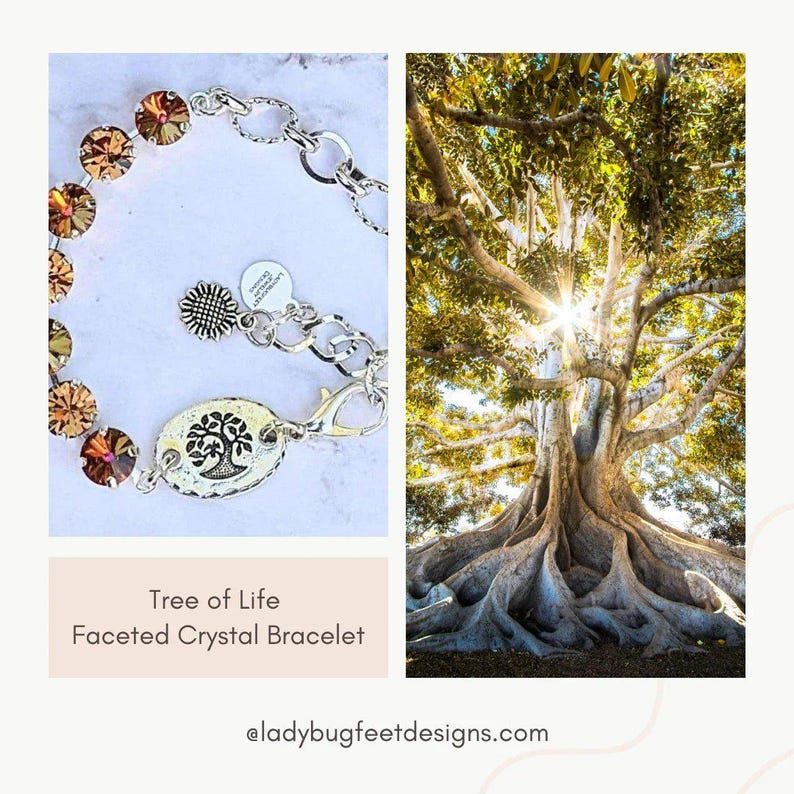 Tree of Life Faceted Crystal Bracelet - - LadybugfeetDesigns -