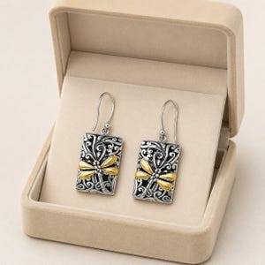 Dragonfly Fancy Tag Earrings, Silver - - LadybugfeetDesigns -