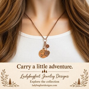 Camping Charm Keeper Necklace, Antique Copper - 18-24 inch - - LadybugfeetDesigns -