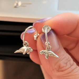 Manatee Mini Hoop Huggie Earrings, Silver- 12mm - - LadybugfeetDesigns -