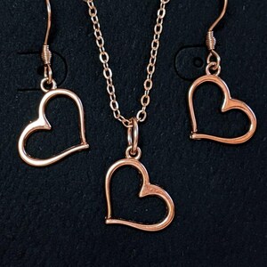Open Heart necklace and earring set, Rose-Gold - 18 inch - - LadybugfeetDesigns -