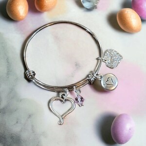 Child's Birthstone Heart Bangle - - LadybugfeetDesigns -