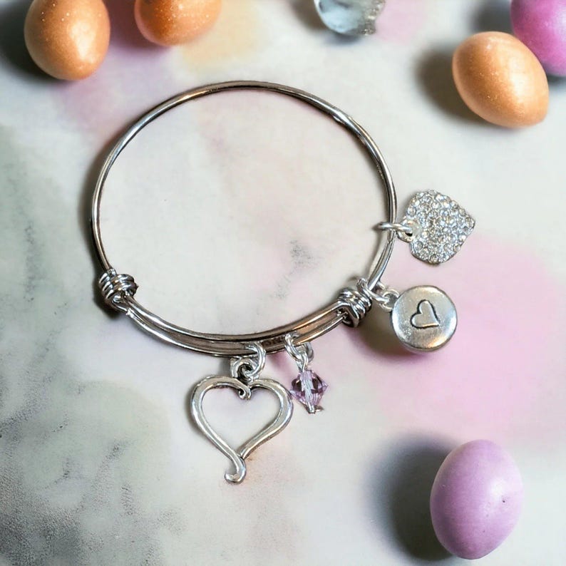 Child's Birthstone Heart Bangle - - LadybugfeetDesigns -
