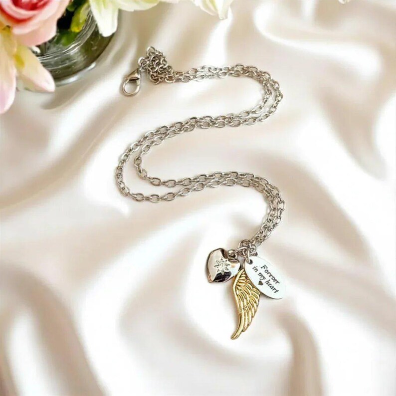 Forever in my Heart Memory necklace, Silver - 20 inch - - LadybugfeetDesigns -