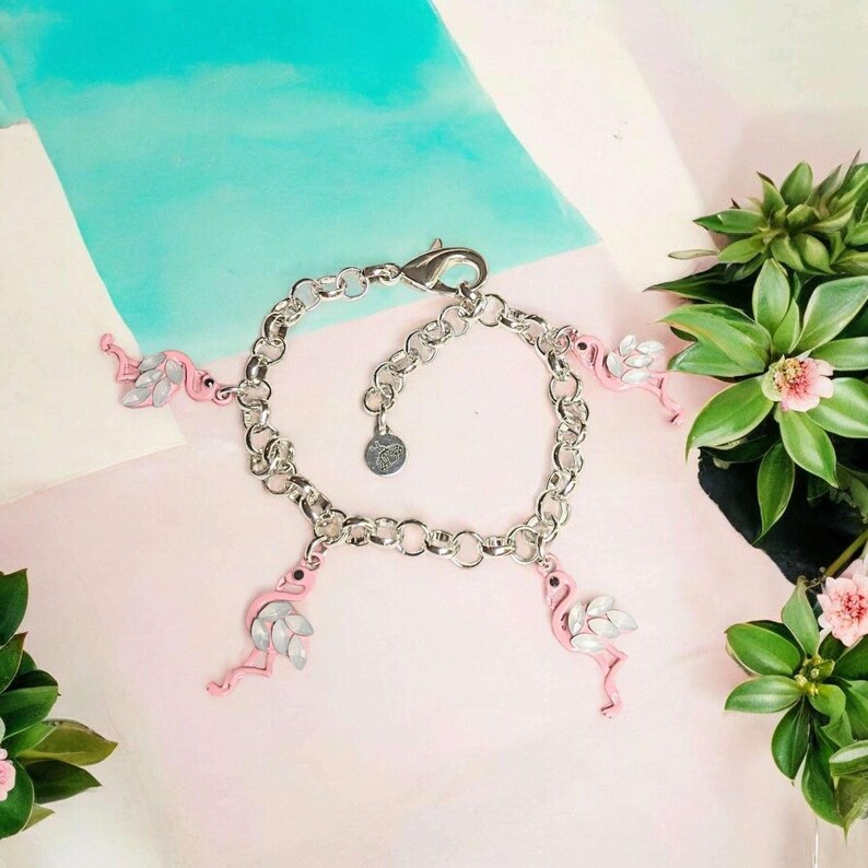 Flamingo Charm Bracelet III - - LadybugfeetDesigns -