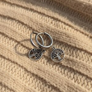 Tree of Life Hoop earrings, Silver - 10mm - - LadybugfeetDesigns -
