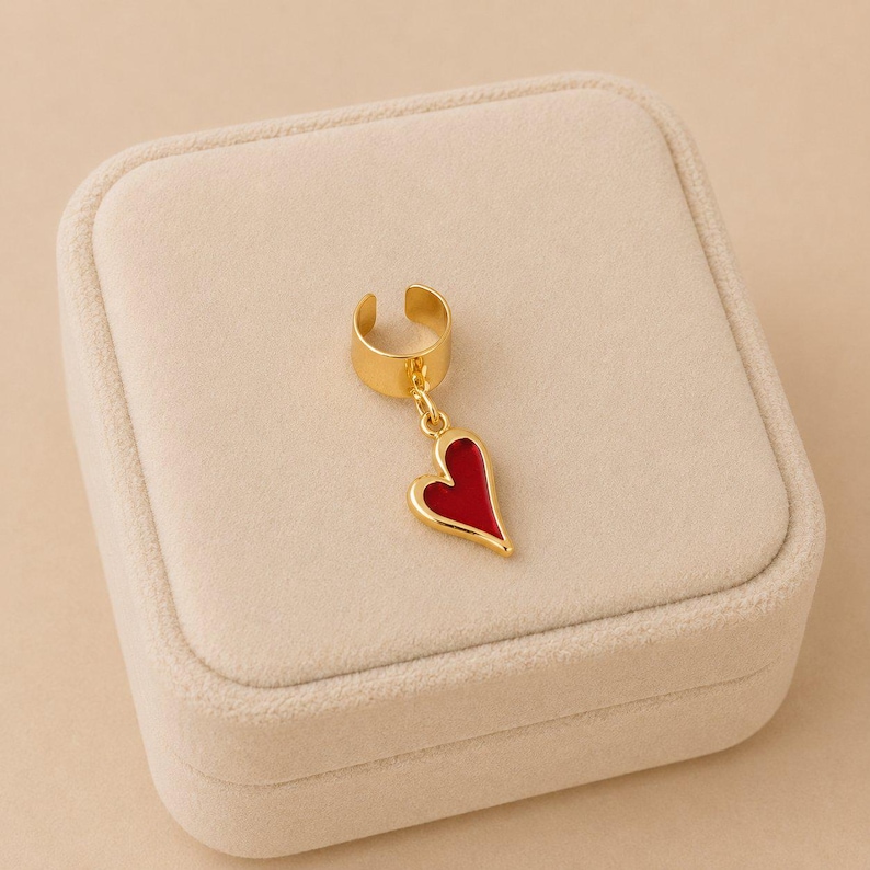 Enamel Heart Ear Cuff, Gold - - LadybugfeetDesigns -