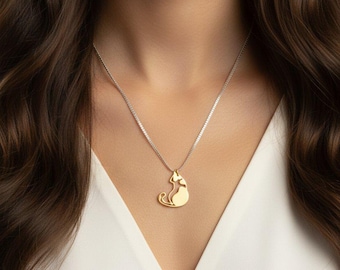Two Tone Cat Necklace, Sterling Silver- 24 inches