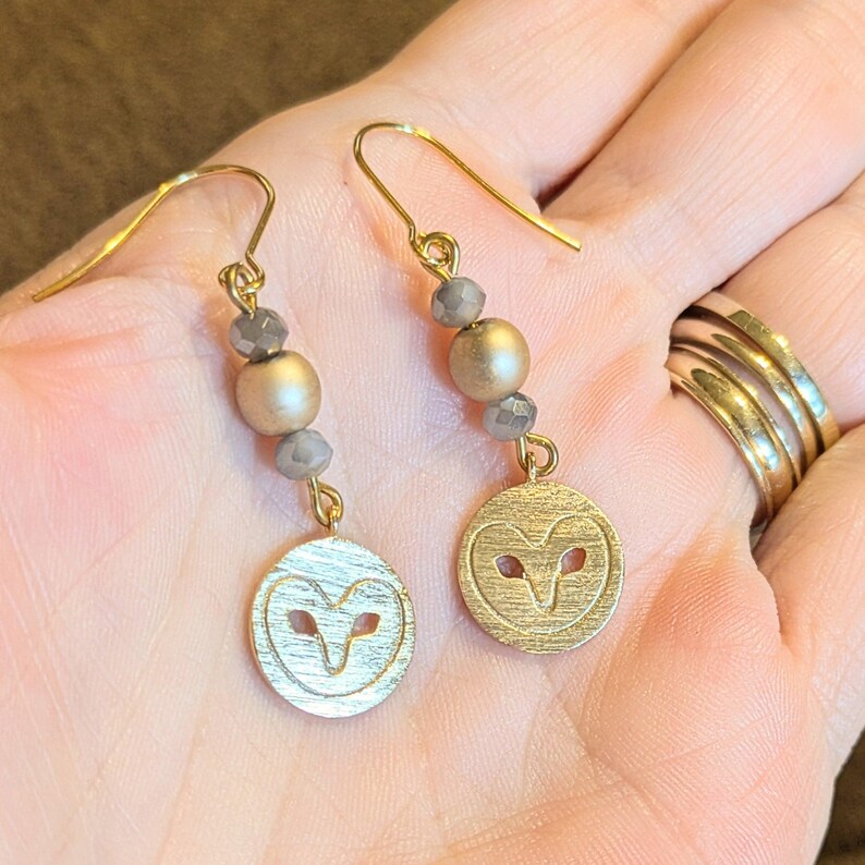 Owl Beaded Hook Earrings, Gold - - LadybugfeetDesigns -