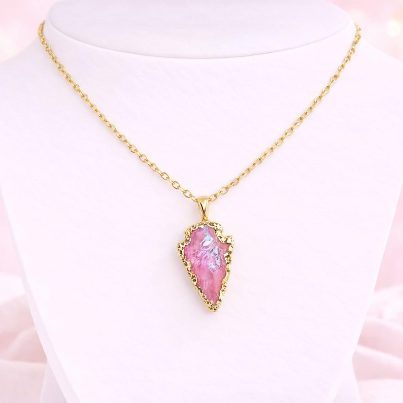 Natural Titanium Quartz Crystal Arrowhead necklace, Gold - 18- 24 inch - - LadybugfeetDesigns -