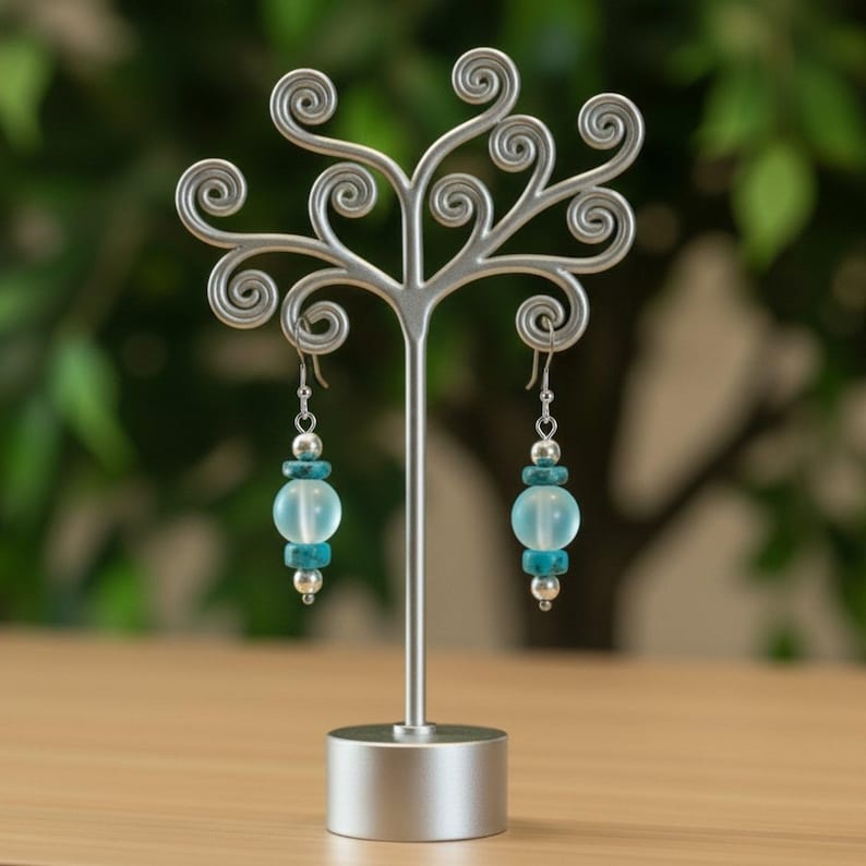 Turquoise/Blue Rainbow Glass Beaded Hook Earrings - - LadybugfeetDesigns -