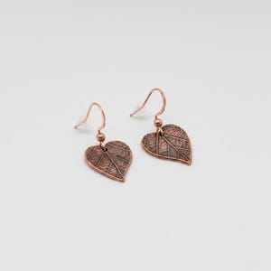 Leaf dangle earrings, Copper/Rose Gold - - LadybugfeetDesigns -
