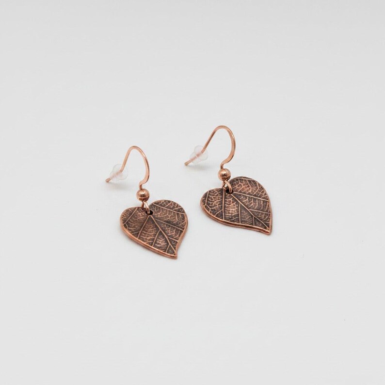 Leaf dangle earrings, Copper/Rose Gold - - LadybugfeetDesigns -