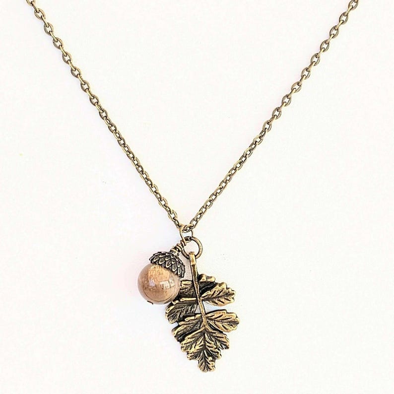 Acorn Oak Leaf Necklace, Antique Bronze - - LadybugfeetDesigns -