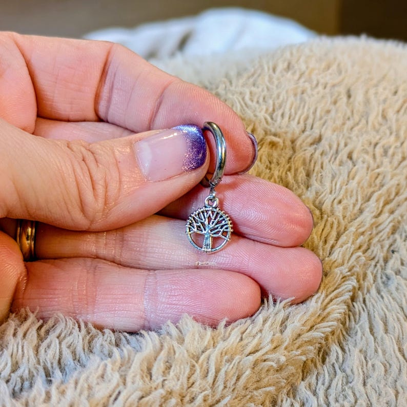 Tree of Life Hoop earrings, Silver - 10mm - - LadybugfeetDesigns -
