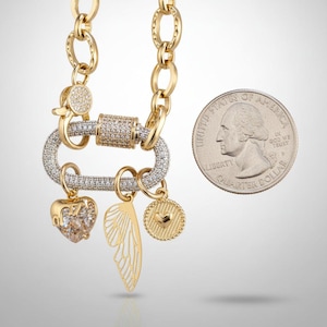 Dragonfly/Fairy Wing, Heart Carabiner Necklace, Gold - Adjusts up to 20 inches - - LadybugfeetDesigns -