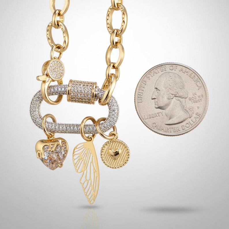 Dragonfly/Fairy Wing, Heart Carabiner Necklace, Gold - Adjusts up to 20 inches - - LadybugfeetDesigns -