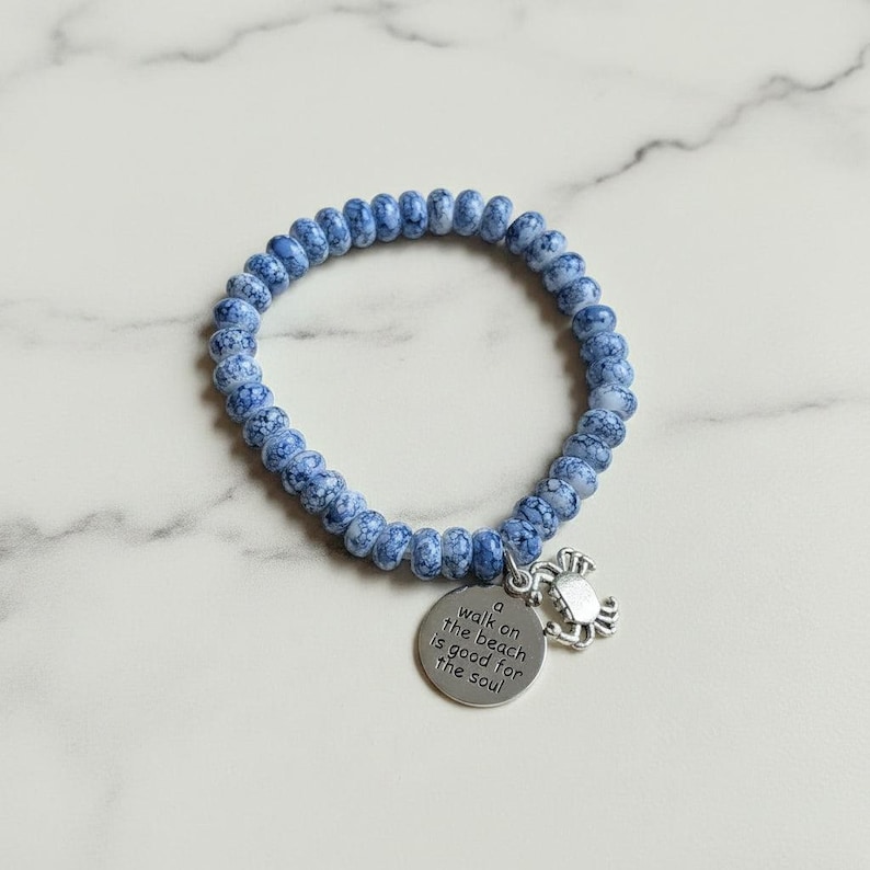 A Walk on the Beach is Good for the Soul Beaded Stretch Bracelet - - LadybugfeetDesigns -