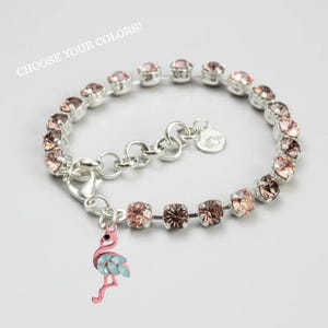 Pink Flamingo Faceted Crystal Bracelet, Silver - - LadybugfeetDesigns -