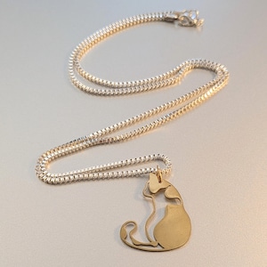 Two Tone Cat Necklace, Sterling Silver- 24 inches - - LadybugfeetDesigns -