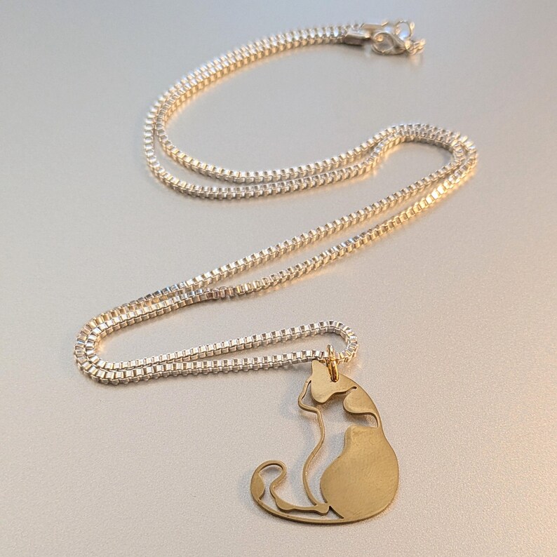 Two Tone Cat Necklace, Sterling Silver- 24 inches - - LadybugfeetDesigns -