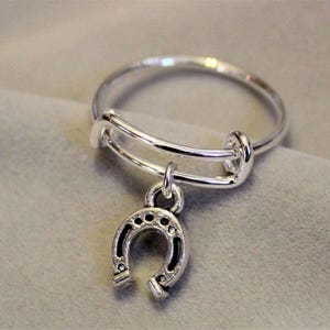 Horse Shoe Expandable Charm Ring - - LadybugfeetDesigns -
