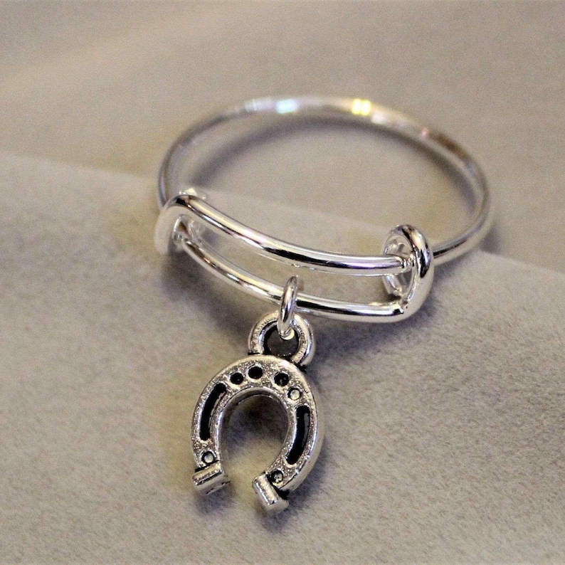 Horse Shoe Expandable Charm Ring - - LadybugfeetDesigns -