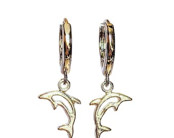 Boucles d'oreilles Huggie Dolphin, pendant 15 mm