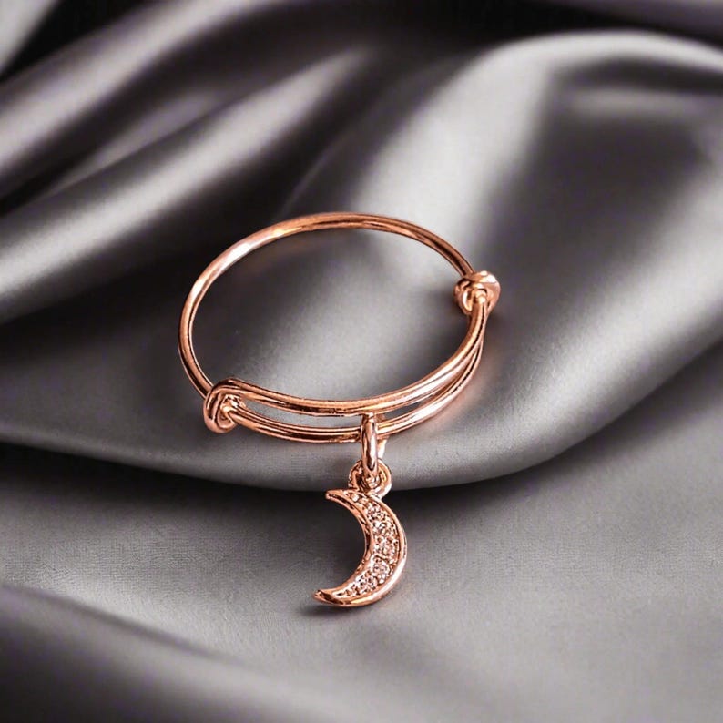 CZ Rose Gold Crescent Moon Ring 5-7 - - LadybugfeetDesigns -