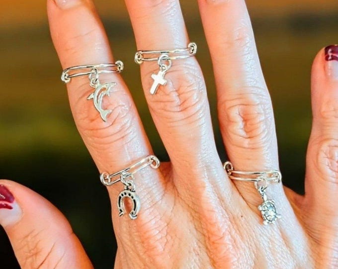 Hammered Charm Ring, Handmade Ring, Sterling Silver Ring, Dangle Ring ...
