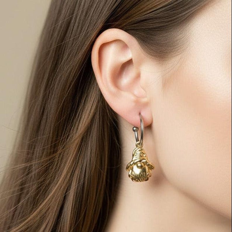 Two-Tone Gnome Hoop Earrings, Silver - 16mm - - LadybugfeetDesigns -
