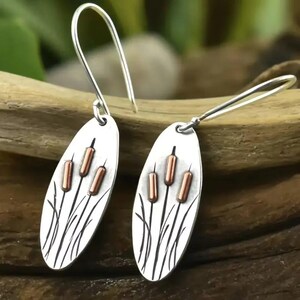 Rustic Cattail/Foxtail Hook Earrings - - LadybugfeetDesigns -
